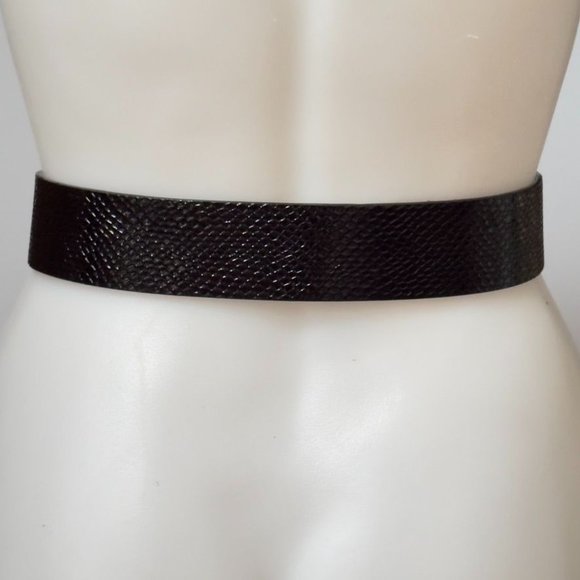 Women’s Belt Glossy Black Snake Embossed PU/Bonded Leather Size M - Picture 2 of 8
